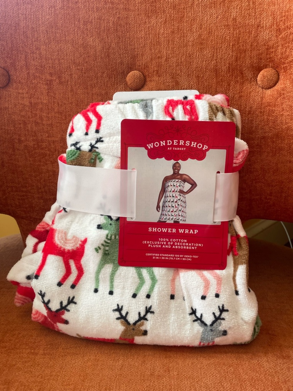 Target Wondershop Holiday Reindeer Shower Wrap - White with Reindeer